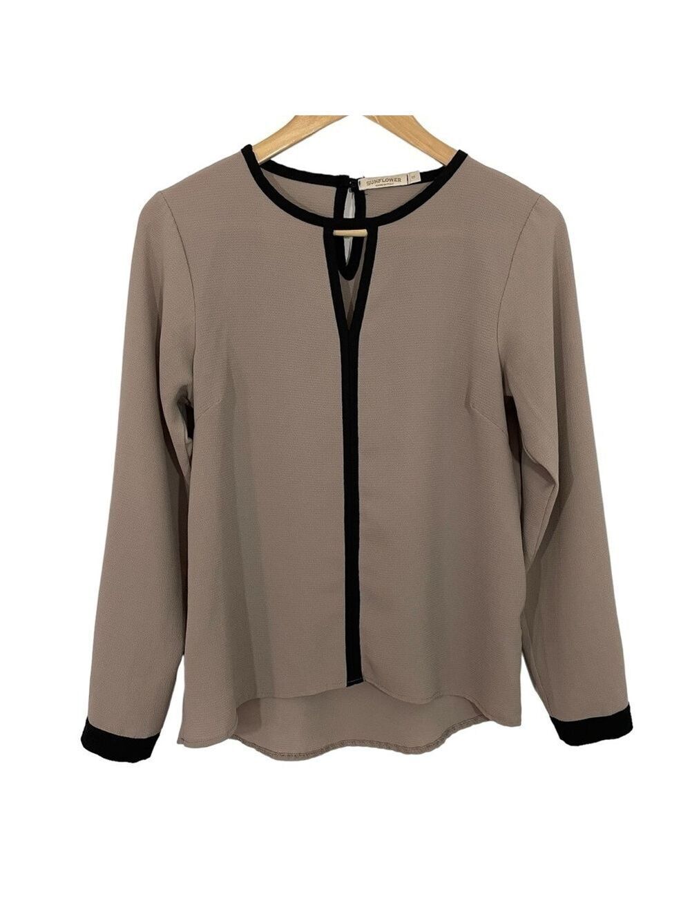 Sunflower Minimalist Blouse Sz S Taupe Neutral Top Lightweight Shirt Classy EUC